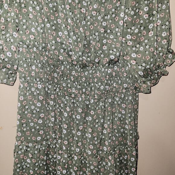 Trixxi Green Floral Thin Cottage Smocked Dress 3Xl Puff Sleeve - Picture 9 of 10